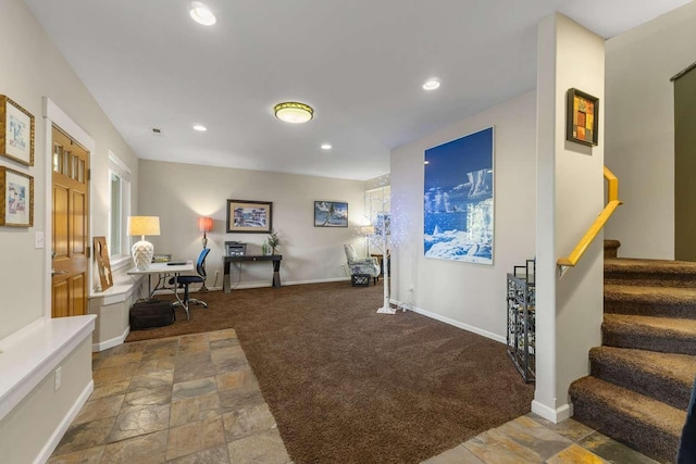 12507 N Cherokee Dr, Newman Lake, WA 99025 - office area featuring carpet floors, stone finish floors, recessed lighting, and baseboards