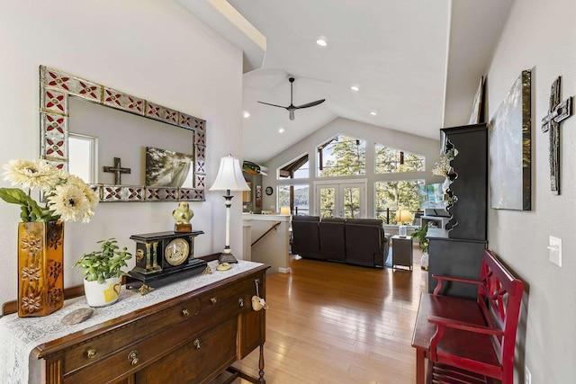 12507 N Cherokee Dr, Newman Lake, WA 99025 - hall with lofted ceiling, light wood finished floors, and recessed lighting