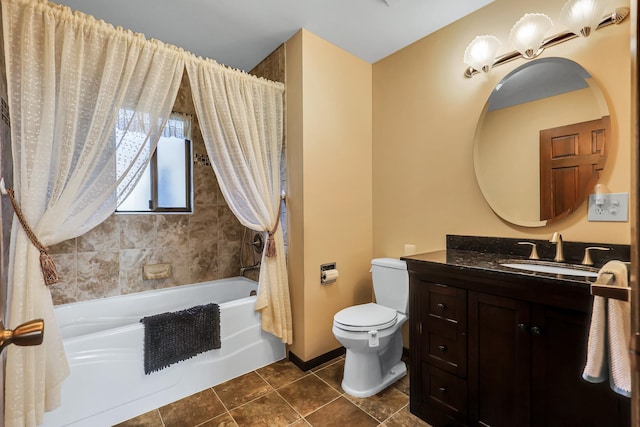 full bathroom featuring tile patterned flooring, vanity, shower / bath combo, and toilet