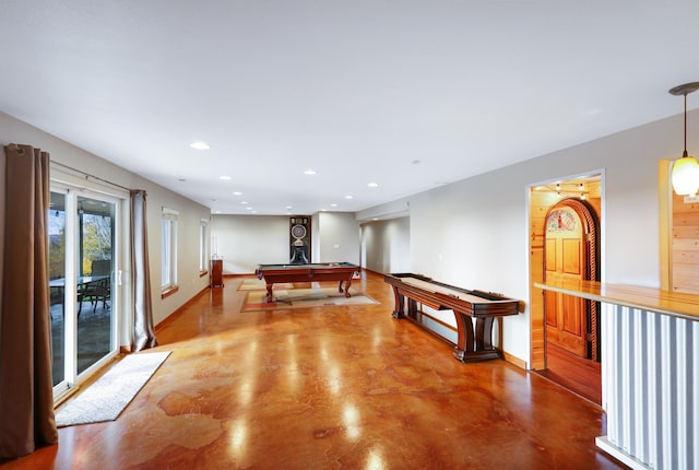 rec room featuring concrete floors and pool table