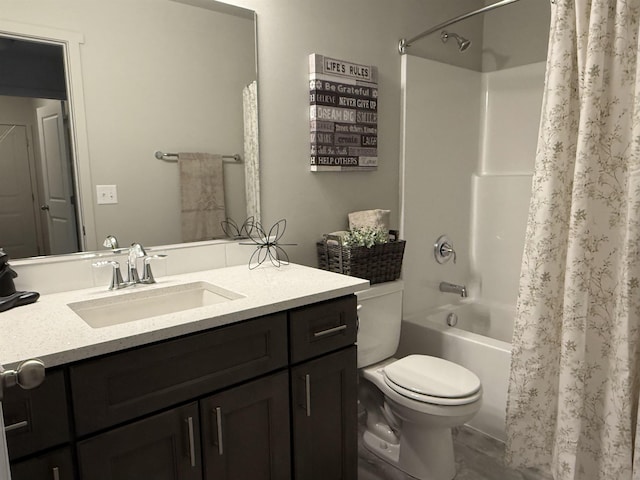 full bathroom featuring vanity, toilet, and shower / tub combo with curtain