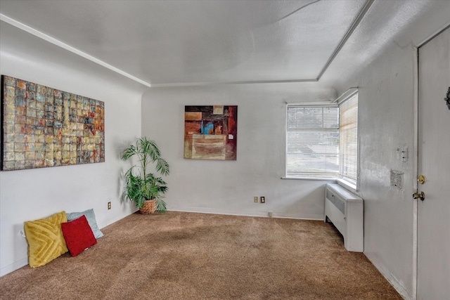 carpeted empty room featuring radiator