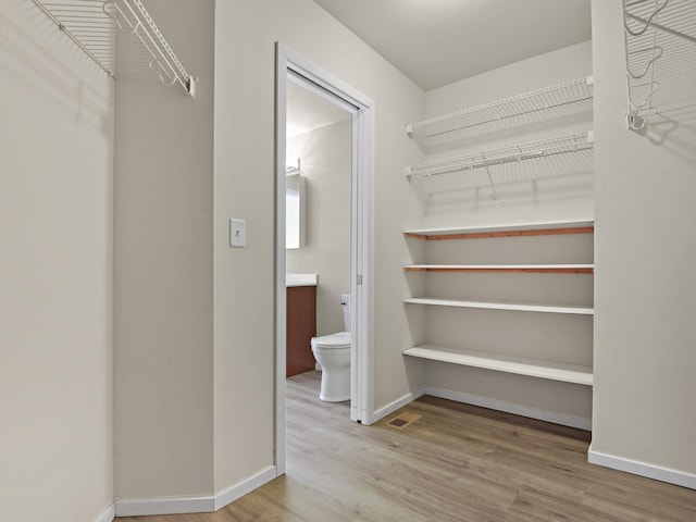 walk in closet featuring light hardwood / wood-style flooring