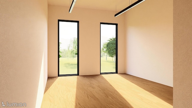 unfurnished room with hardwood / wood-style flooring