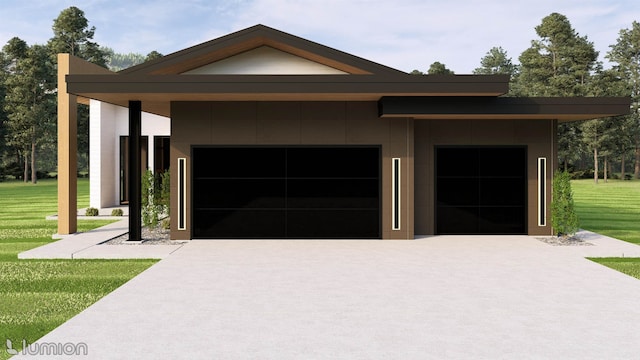 garage featuring a yard