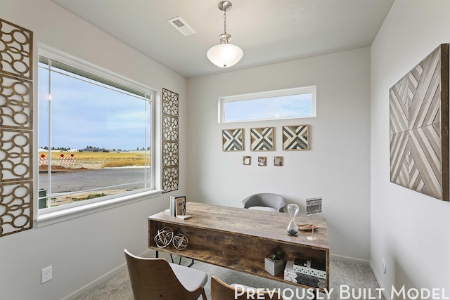 dining space with carpet