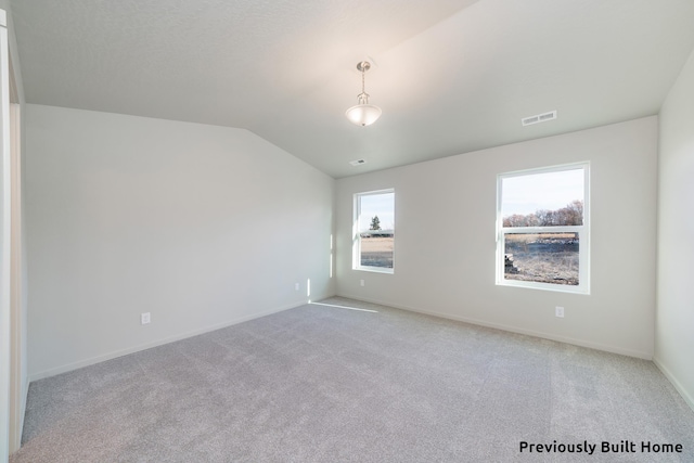 carpeted empty room featuring a healthy amount of sunlight and lofted ceiling