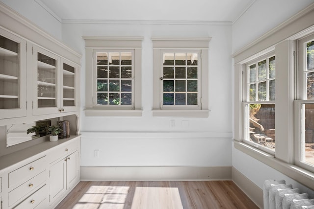 unfurnished sunroom featuring radiator