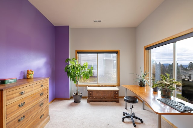 view of carpeted home office