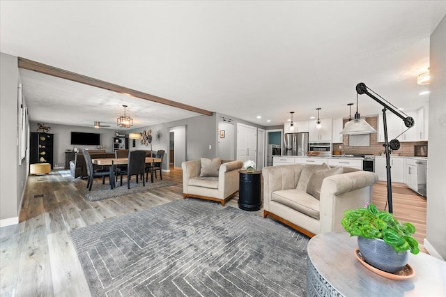 living room with hardwood / wood-style flooring