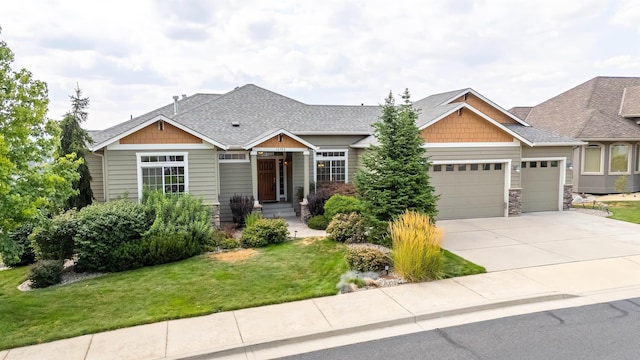 craftsman-style home with a garage and a front yard