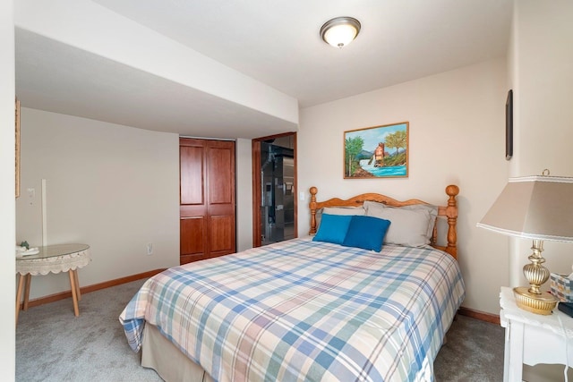 carpeted bedroom with a closet