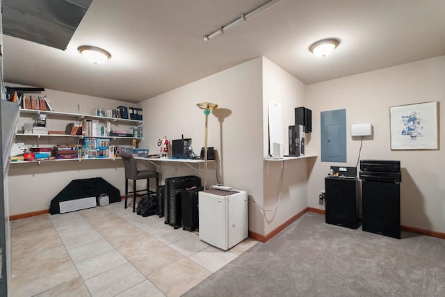 tiled home office with electric panel