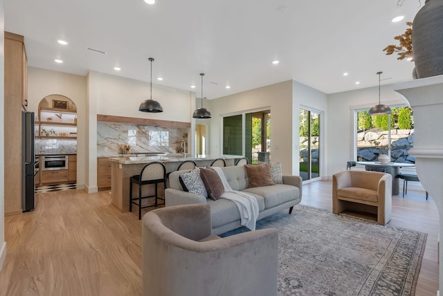 living room with light hardwood / wood-style flooring