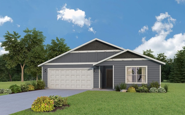 view of front of property with a front yard and a garage