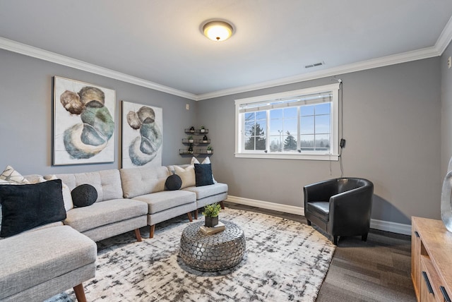 living room featuring ornamental molding