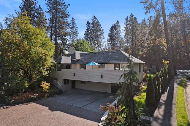 exterior space with a garage