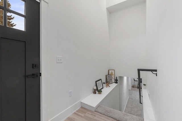 clothes washing area with light wood-type flooring