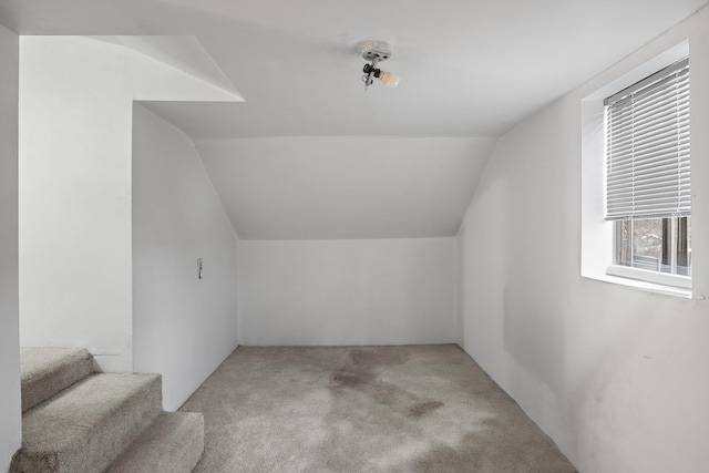 additional living space featuring light carpet and vaulted ceiling