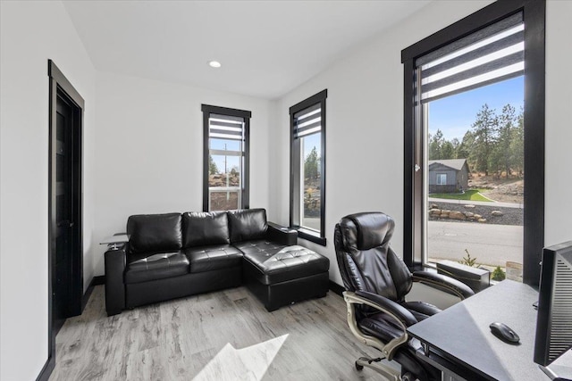 office with light hardwood / wood-style floors