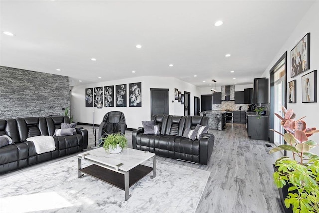 living room with light hardwood / wood-style floors