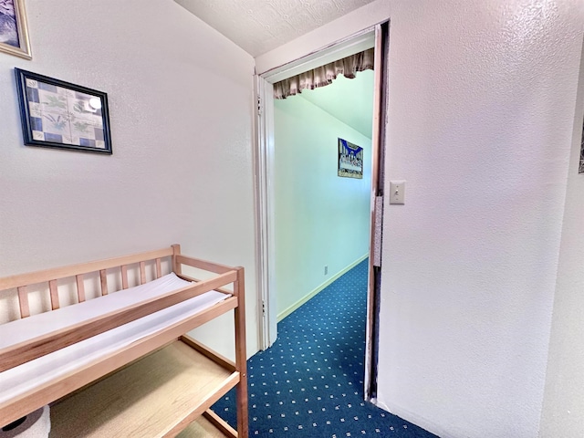 interior space with carpet floors and a textured ceiling