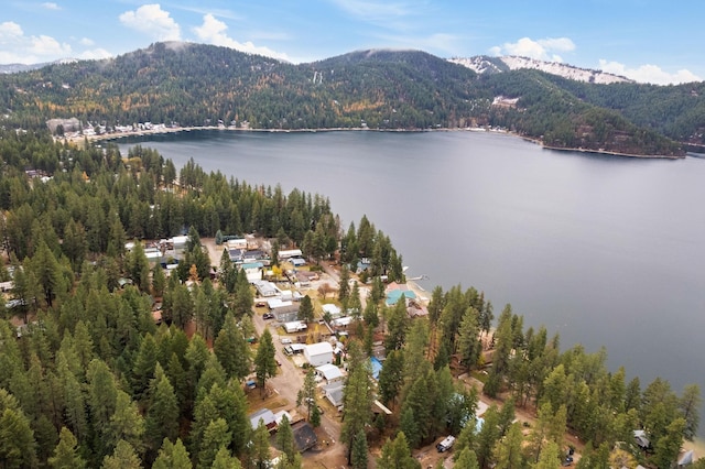 aerial view with a water and mountain view