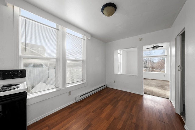 interior space featuring plenty of natural light, dark hardwood / wood-style floors, and a baseboard radiator