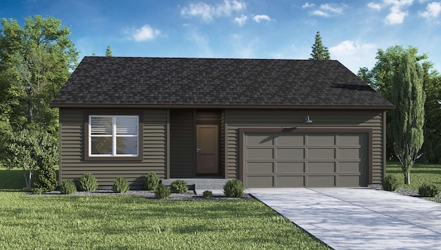 view of front of property featuring a garage and a front lawn