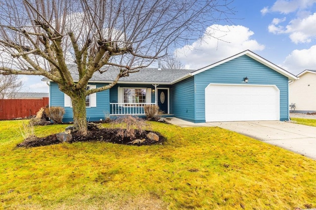 single story home with a front lawn and a garage