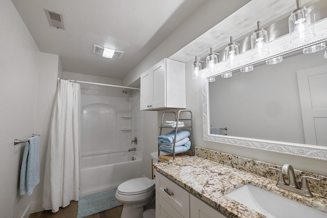 1323 E Deerhaven Ave Dalton Gardens, Dalton Gardens, Coeur D Alene, ID 83815 - full bathroom with vanity, hardwood / wood-style flooring, toilet, and shower / bathtub combination with curtain