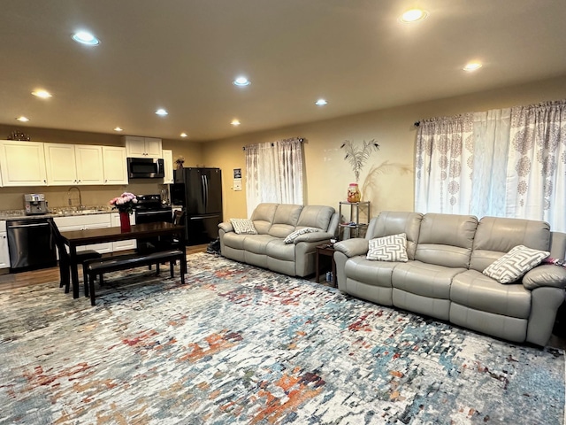 living room featuring sink