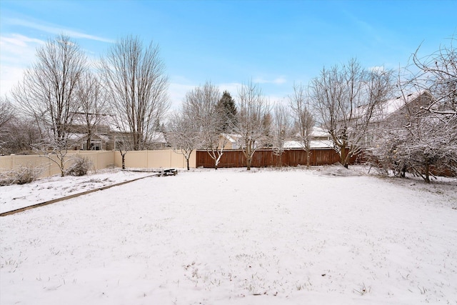 view of yard layered in snow