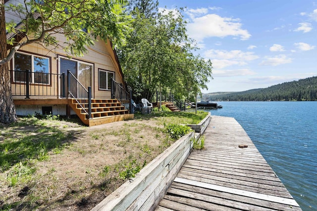 view of dock with a water view