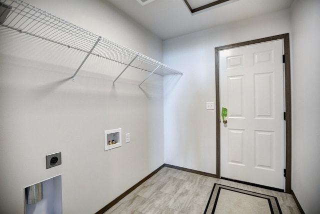 laundry room featuring baseboards, hookup for an electric dryer, laundry area, and washer hookup