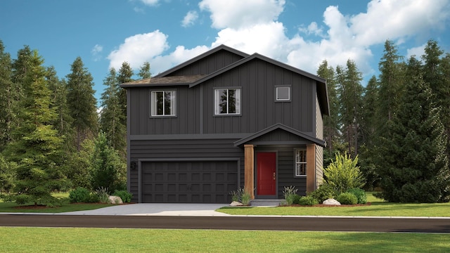 view of front facade with a garage and a front lawn