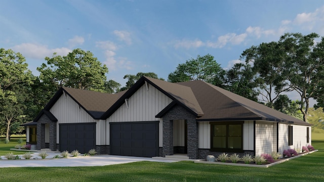 view of front facade with a garage and a front lawn