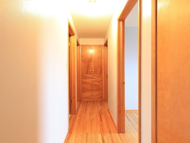 corridor with light hardwood / wood-style floors