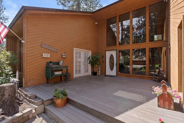 wooden deck with french doors