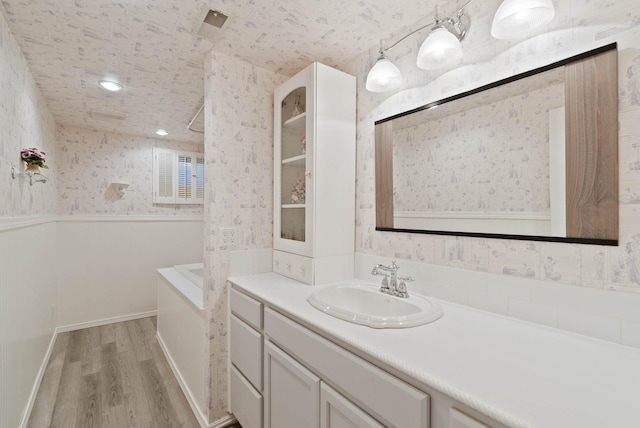 bathroom with wood-type flooring and vanity