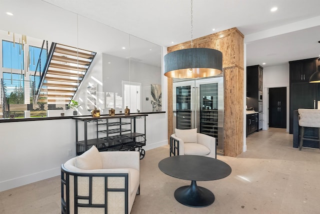 living room featuring beverage cooler