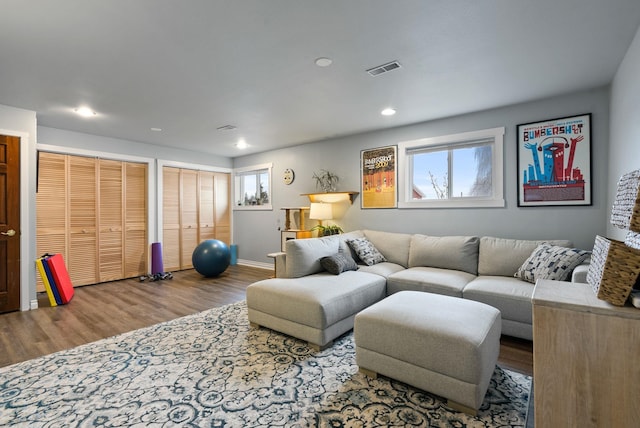 living room featuring light hardwood / wood-style flooring and a healthy amount of sunlight