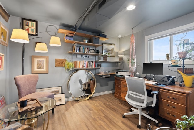 office area featuring light hardwood / wood-style flooring