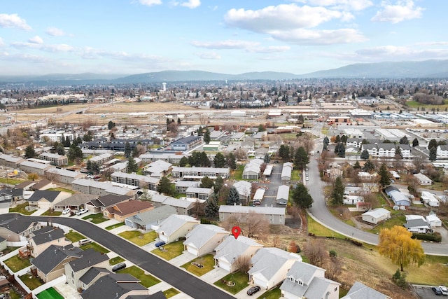 drone / aerial view with a mountain view