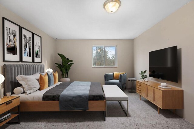 unfurnished living room with a wood stove, french doors, and light carpet