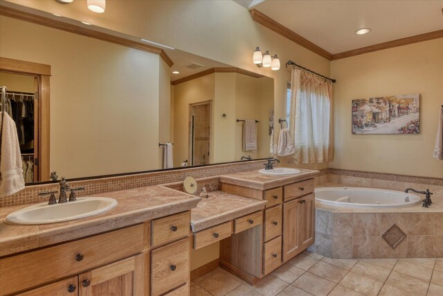 bathroom featuring vanity and plus walk in shower