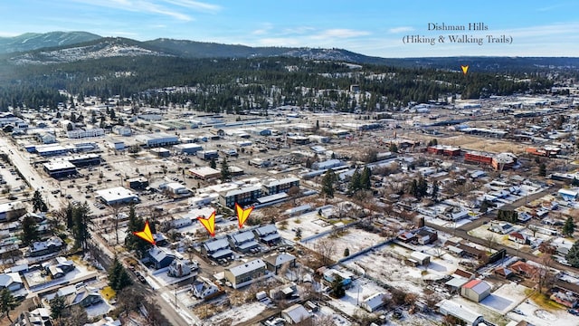 birds eye view of property featuring a mountain view