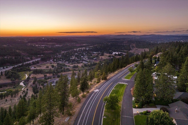 view of aerial view at dusk