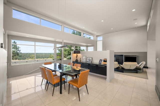 dining space with light tile patterned flooring