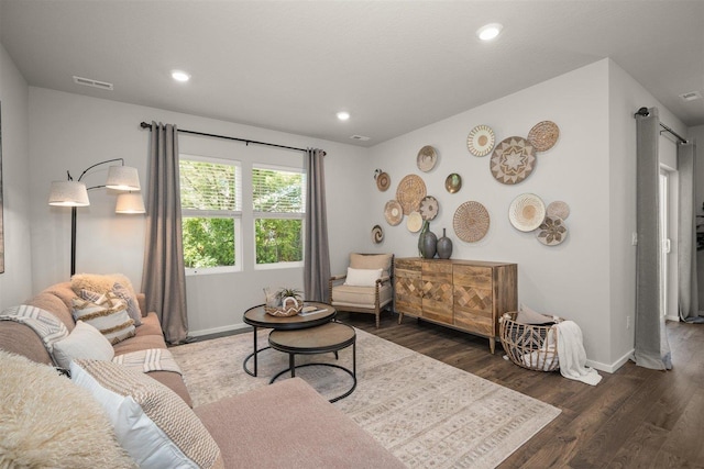 living area with dark hardwood / wood-style flooring